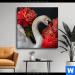 Wechselmotiv Eleganter Schwan Mit Blumen Quadrat Produktvorschau mit dem Bild Eleganter Schwan mit Blumen im Format Quadrat.