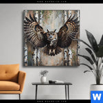 Wechselmotiv Eule Im Birkenwald Quadrat Produktvorschau mit dem Bild Eule im Birkenwald im Format Quadrat.