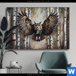 Wechselmotiv Eule Im Birkenwald Querformat Produktvorschau mit dem Bild Eule im Birkenwald im Format Querformat.