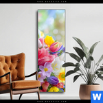 Wechselmotiv Farbenfrohe Fruehlingsblueten Schmal Produktvorschau mit dem Bild Farbenfrohe Frühlingsblüten im Format Schmal.