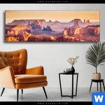 Wechselmotiv Felsen Bei Sonnenuntergang Panorama Produktvorschau mit dem Bild Felsen bei Sonnenuntergang im Format Panorama.