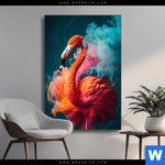 Wechselmotiv Flamingo In Bunter Rauchwolke Hochformat Produktvorschau mit dem Bild Flamingo in bunter Rauchwolke im Format Hochformat.