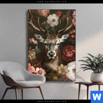 Wechselmotiv Friedlicher Hirsch Und Blueten Hochformat Produktvorschau mit dem Bild Friedlicher Hirsch und Blüten im Format Hochformat.