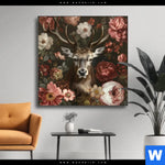 Wechselmotiv Friedlicher Hirsch Und Blueten Quadrat Produktvorschau mit dem Bild Friedlicher Hirsch und Blüten im Format Quadrat.