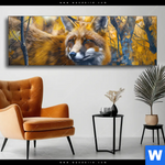 Wechselmotiv Fuchs Im Blaetterwald Panorama Produktvorschau mit dem Bild Fuchs im Blätterwald im Format Panorama.