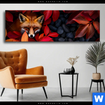 Wechselmotiv Fuchs Im Herbstlaub Panorama Produktvorschau mit dem Bild Fuchs im Herbstlaub im Format Panorama.