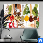 Wechselmotiv Gewuerze Auf Loeffeln Weiss Querformat Produktvorschau mit dem Bild Gewürze auf Löffeln - weiß im Format Querformat.