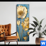 Wechselmotiv Goldene Blumen Auf Blau Schmal Produktvorschau mit dem Bild Goldene Blumen auf Blau im Format Schmal.
