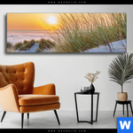 Wechselmotiv Goldenes Licht Ueber Sandduenen Panorama Produktvorschau mit dem Bild Goldenes Licht über Sanddünen im Format Panorama.