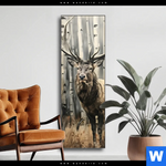 Wechselmotiv Hirsch Im Birkenwald Schmal Produktvorschau mit dem Bild Hirsch im Birkenwald im Format Schmal.