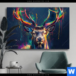 Wechselmotiv Hirsch Im Leuchtenden Farbmix Querformat Produktvorschau mit dem Bild Hirsch im leuchtenden Farbmix im Format Querformat.