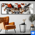 Wechselmotiv Hirsch Mit Blumenkrone Panorama Produktvorschau mit dem Bild Hirsch mit Blumenkrone im Format Panorama.