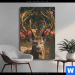 Wechselmotiv Hirsch Mit Floralem Geweih Hochformat Produktvorschau mit dem Bild Hirsch mit floralem Geweih im Format Hochformat.