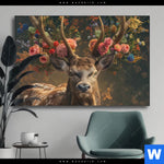 Wechselmotiv Hirsch Mit Floralem Geweih Querformat Produktvorschau mit dem Bild Hirsch mit floralem Geweih im Format Querformat.