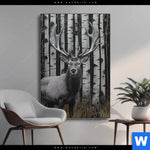 Wechselmotiv Hirschportraet Vor Birken Hochformat Produktvorschau mit dem Bild Hirschporträt vor Birken im Format Hochformat.