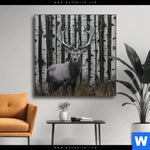 Wechselmotiv Hirschportraet Vor Birken Quadrat Produktvorschau mit dem Bild Hirschporträt vor Birken im Format Quadrat.