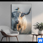 Wechselmotiv Hochlandrind Bunter Vogel Hochformat Produktvorschau mit dem Bild Hochlandrind & bunter Vogel im Format Hochformat.