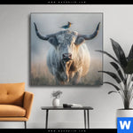 Wechselmotiv Hochlandrind Bunter Vogel Quadrat Produktvorschau mit dem Bild Hochlandrind & bunter Vogel im Format Quadrat.