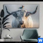 Wechselmotiv Hochlandrind Bunter Vogel Querformat Produktvorschau mit dem Bild Hochlandrind & bunter Vogel im Format Querformat.