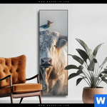 Wechselmotiv Hochlandrind Bunter Vogel Schmal Produktvorschau mit dem Bild Hochlandrind & bunter Vogel im Format Schmal.