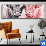 Wechselmotiv Hochlandrinder Harmonie In Pastell Panorama Produktvorschau mit dem Bild Hochlandrinder - Harmonie in Pastell im Format Panorama.