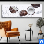 Wechselmotiv Kokosnuesse Mit Wasserspritzer Panorama Produktvorschau mit dem Bild Kokosnüsse mit Wasserspritzer im Format Panorama.