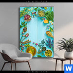 Wechselmotiv Kraeuter Auf Blauem Holztisch Hochformat Produktvorschau mit dem Bild Kräuter auf blauem Holztisch im Format Hochformat.