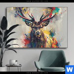 Wechselmotiv Kreativer Hirsch Mit Farbspritzern Querformat Produktvorschau mit dem Bild Kreativer Hirsch mit Farbspritzern im Format Querformat.