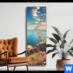 Wechselmotiv Kuestenlandschaft Mit Altem Baum Schmal Produktvorschau mit dem Bild Küstenlandschaft mit altem Baum im Format Schmal.