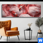 Wechselmotiv Kuschelnde Flamingos Panorama Produktvorschau mit dem Bild Kuschelnde Flamingos im Format Panorama.