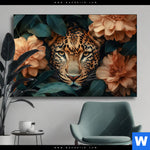 Wechselmotiv Leopard Im Bluetenmeer Querformat Produktvorschau mit dem Bild Leopard im Blütenmeer im Format Querformat.