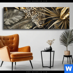 Wechselmotiv Leopard In Goldener Tarnung Panorama Produktvorschau mit dem Bild Leopard in goldener Tarnung im Format Panorama.