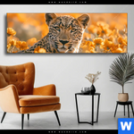 Wechselmotiv Leopardentraum In Orange Panorama Produktvorschau mit dem Bild Leopardentraum in Orange im Format Panorama.