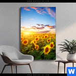 Wechselmotiv Leuchtend Gelbe Sonnenblumen Am Abend Hochformat Produktvorschau mit dem Bild Leuchtend gelbe Sonnenblumen am Abend im Format Hochformat.