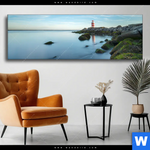 Wechselmotiv Leuchtturm An Der Nordsee Panorama Produktvorschau mit dem Bild Leuchtturm an der Nordsee im Format Panorama.