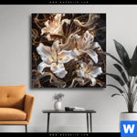 Wechselmotiv Lilien In Goldenem Rauch Quadrat Produktvorschau mit dem Bild Lilien in goldenem Rauch im Format Quadrat.