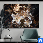 Wechselmotiv Lilien In Goldenem Rauch Querformat Produktvorschau mit dem Bild Lilien in goldenem Rauch im Format Querformat.