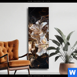Wechselmotiv Lilien In Goldenem Rauch Schmal Produktvorschau mit dem Bild Lilien in goldenem Rauch im Format Schmal.