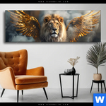 Wechselmotiv Loewe Mit Goldenen Fluegeln Panorama Produktvorschau mit dem Bild Löwe mit goldenen Flügeln im Format Panorama.