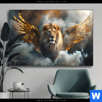 Wechselmotiv Loewe Mit Goldenen Fluegeln Querformat Produktvorschau mit dem Bild Löwe mit goldenen Flügeln im Format Querformat.
