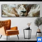 Wechselmotiv Loewe Sanft Umhuellt Panorama Produktvorschau mit dem Bild Löwe sanft umhüllt im Format Panorama.