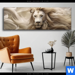 Wechselmotiv Loewenkopf Mit Weisser Maehne Panorama Produktvorschau mit dem Bild Löwenkopf mit weißer Mähne im Format Panorama.