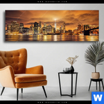 Wechselmotiv Manhatten Bei Sonnenuntergang Panorama Produktvorschau mit dem Bild Manhatten bei Sonnenuntergang im Format Panorama.