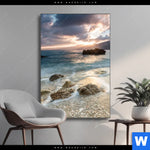 Wechselmotiv Meeresrauschen Bei Sonnenuntergang Hochformat Produktvorschau mit dem Bild Meeresrauschen bei Sonnenuntergang im Format Hochformat.