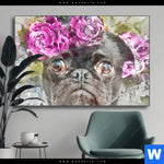 Wechselmotiv Mops Blumen Querformat Produktvorschau mit dem Bild Mops & Blumen im Format Querformat.