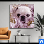 Wechselmotiv Mops Im Bluetenmeer Quadrat Produktvorschau mit dem Bild Mops im Blütenmeer im Format Quadrat.