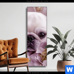 Wechselmotiv Mops Im Bluetenmeer Schmal Produktvorschau mit dem Bild Mops im Blütenmeer im Format Schmal.