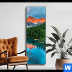 Wechselmotiv Moraenensee Sonnenaufgang Schmal Produktvorschau mit dem Bild Moränensee Sonnenaufgang im Format Schmal.