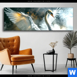 Wechselmotiv Mystischer Schwan Im Nebel Panorama Produktvorschau mit dem Bild Mystischer Schwan im Nebel im Format Panorama.
