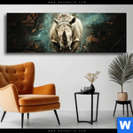Wechselmotiv Nashorn Zerstoert Wand Panorama Produktvorschau mit dem Bild Nashorn zerstört Wand im Format Panorama.
